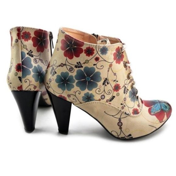 Goby Shoes - Floral High Heel Butterfly Boots - Picture 1 of 5